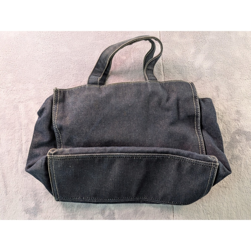 Tommy Hilfiger Denim Tote Bag Dark Wash Red Logo Patch Small Handbag - Picture 2 of 6